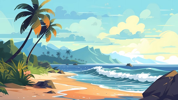 Flat design beautiful beach scenery