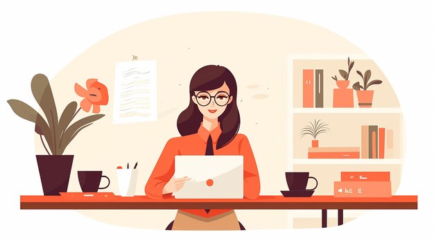 Photo flat design of busy secretary taking care of office administration