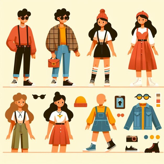 Photo flat design character set