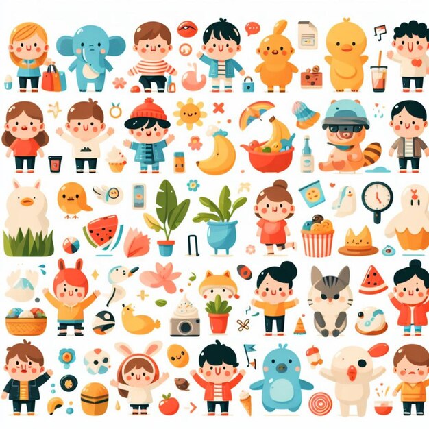 Photo flat design character set