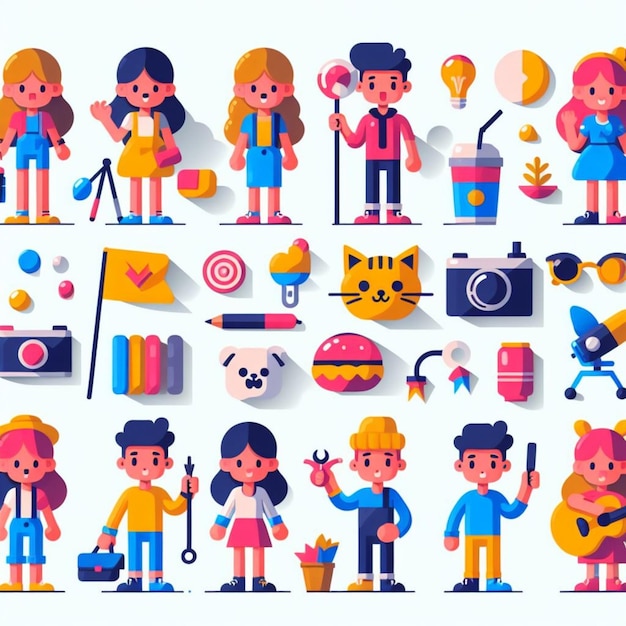 Photo flat design character set