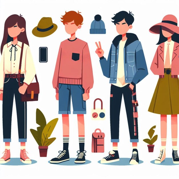 Photo flat design character set