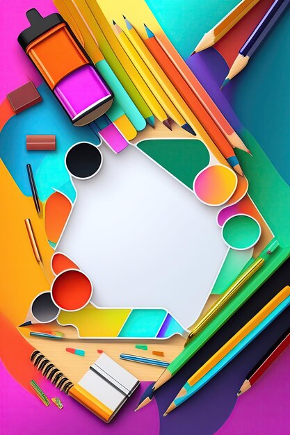 Flat design creative background with school supplies