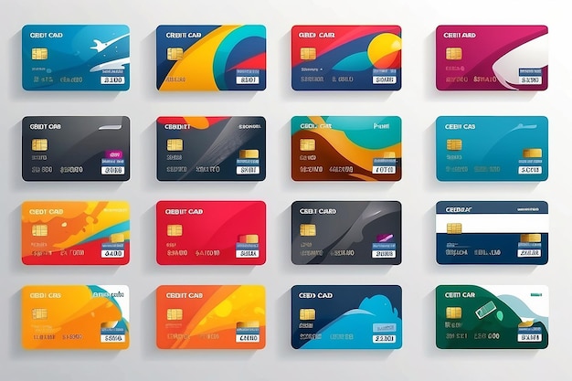 Flat design credit cards set isolated on white background