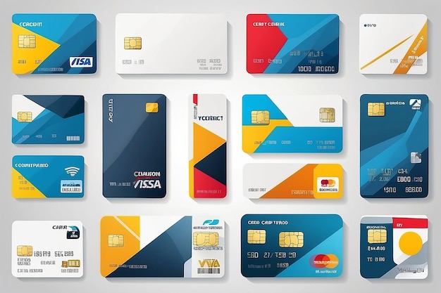 Photo flat design credit cards set isolated on white background