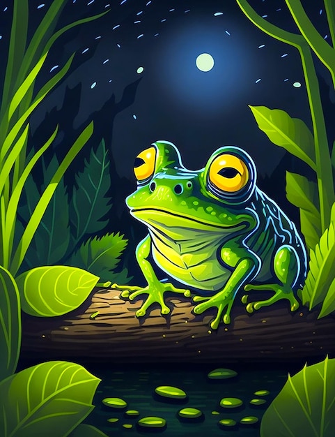 Flat design cute frog illustration generate by ai