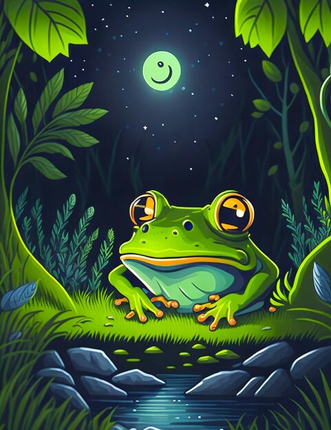 Flat design cute frog illustration generate by ai