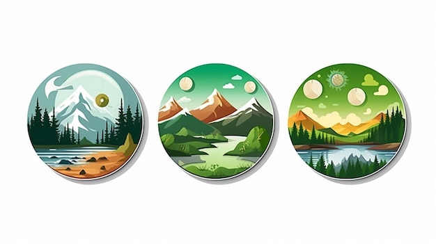 Photo flat design eco concept badge set realistic detailed