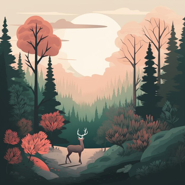 Photo flat design forest muted colors illustration