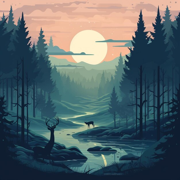 Premium AI Image | Flat design forest muted colors illustration