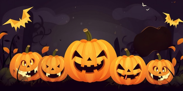 Flat design of funny pumpkins Halloween background