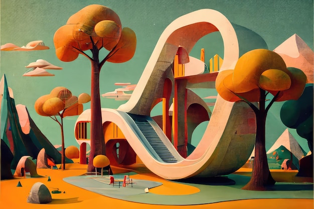 Flat design of futuristic playground Generative AI