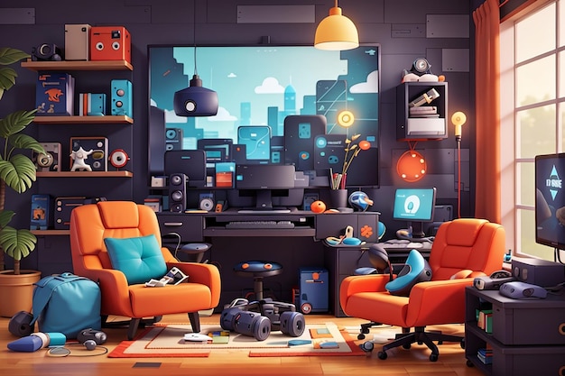 Flat design gamer room