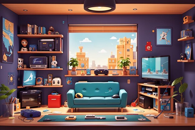 Flat design gamer room