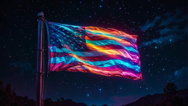 Дизайн Flat Grunge Американский флаг Фон USA Pride Празднование свободы со звездным силуэтом