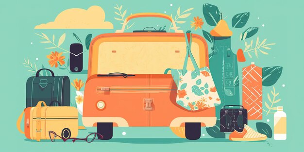 Flat design illustration retirement travel