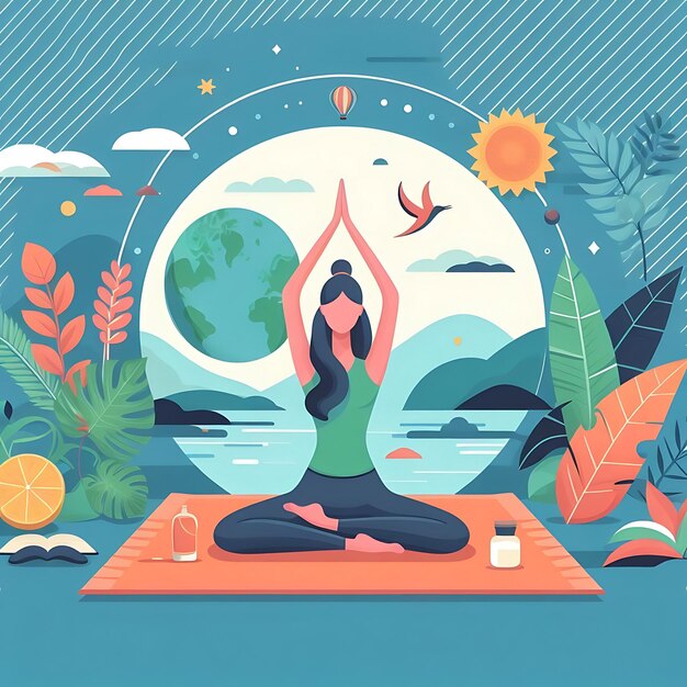 Flat Design Internationale Dag van Yoga Silhouet van zelfverzekerde halfnaakte man