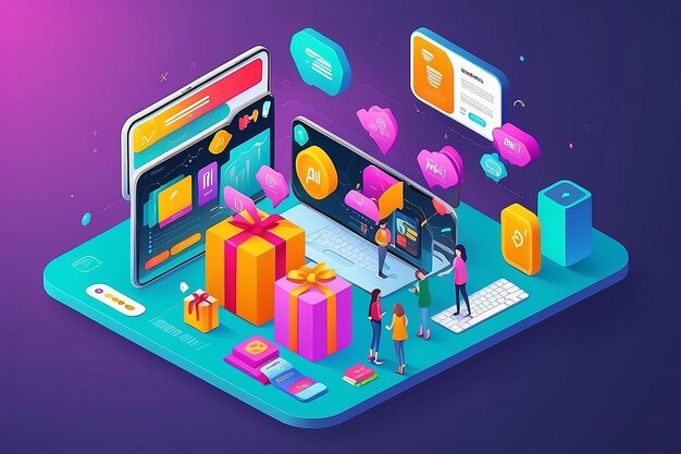 Photo flat design isometric web page template for online shopping digital marketing business strategy and analytics trendy vector illustration concept for website and mobile app