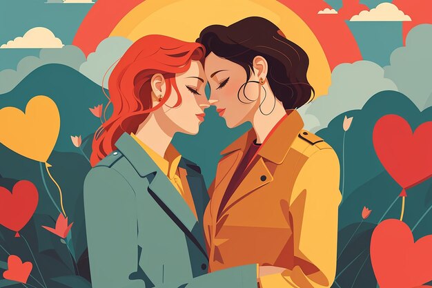 Photo flat design lesbian couple in love illustration vector illustration in flat style