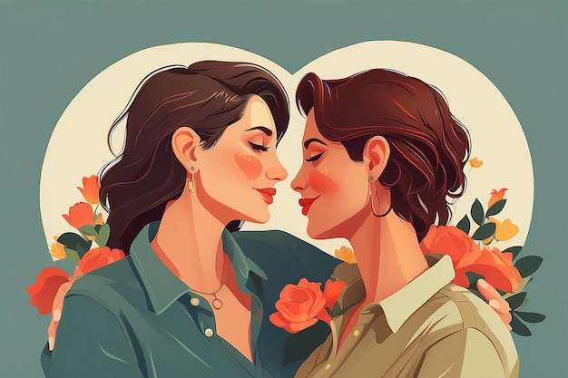 Flat design lesbian couple in love illustration vector illustration in flat style