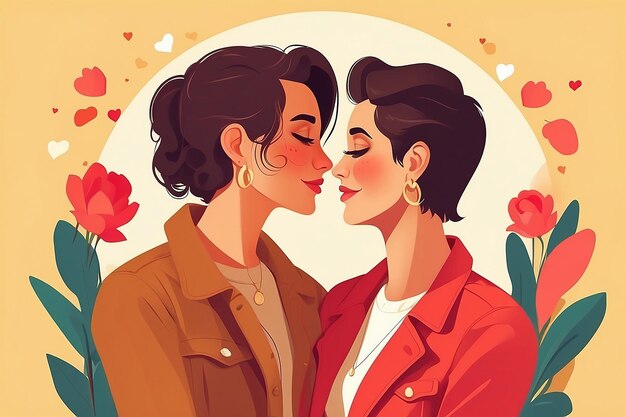 Flat design lesbian couple in love illustration vector illustration in flat style