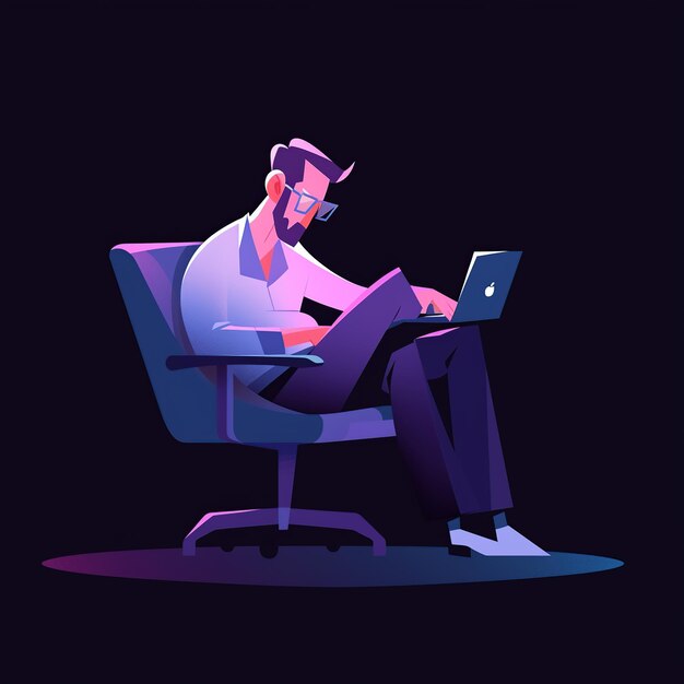 Flat design a man sitting in a chair with a laptop