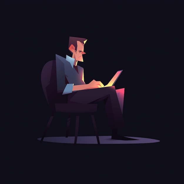 Flat design a man sitting in a chair with a laptop