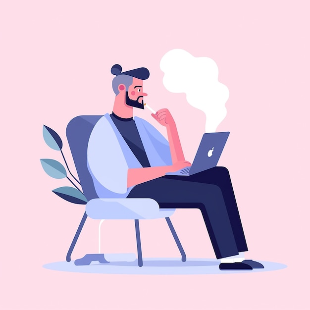 Flat design a man sitting in a chair with a laptop