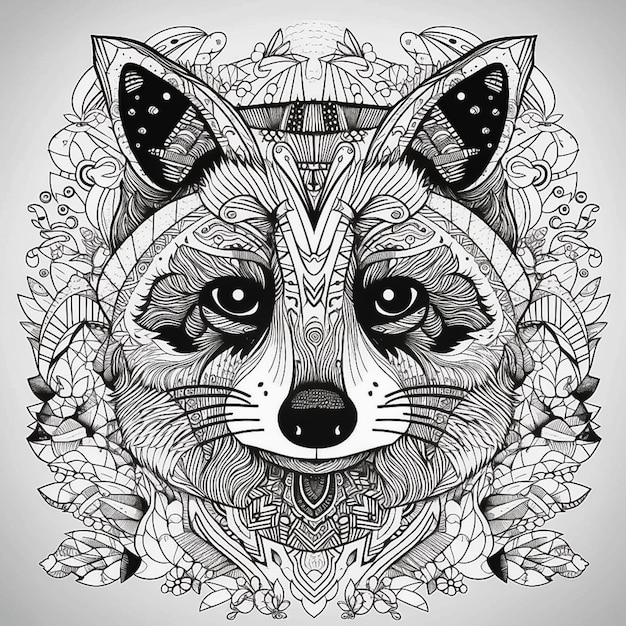 Flat design Mandala pattern fox sticker AI generated