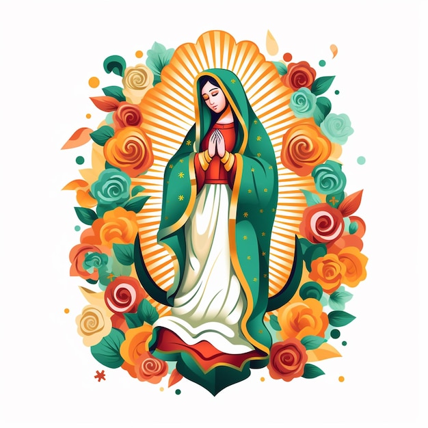 Photo flat design party de la virgen floating on white background