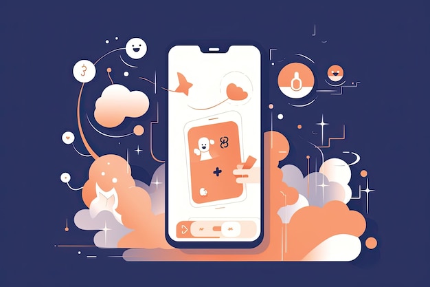 flat design of social media day with a phone illustrated advertisements organic and flowing forms