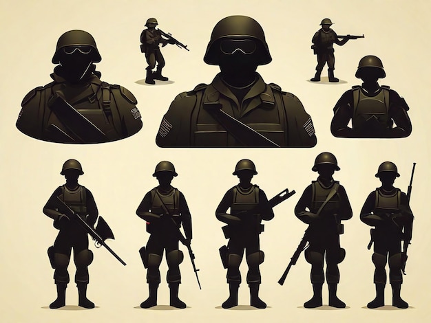 Flat design soldaat silhouet illustratie set