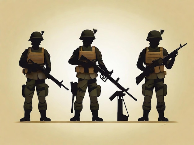 Flat design soldier silhouette illustration set