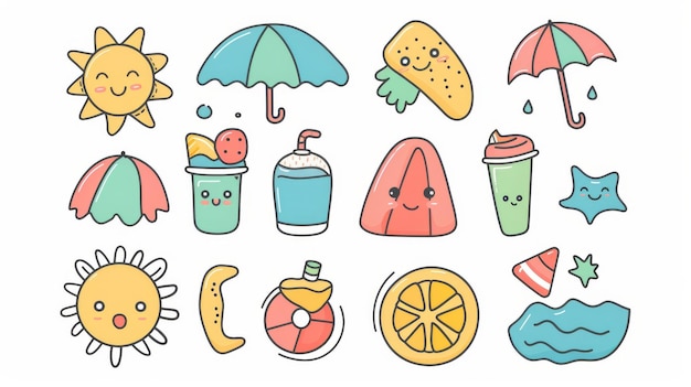 Flat design style minimal modern illustration of cute summer holiday icons