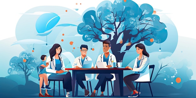 A flat design team doctor working at a hotpital with flatstyle illustrations