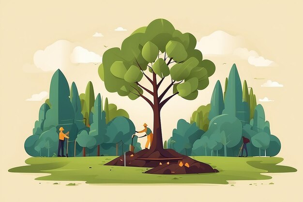 Photo flat design tree planting illustration