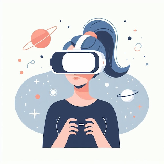 Flat Design Women Wearing Virtual HeadSet Mockup