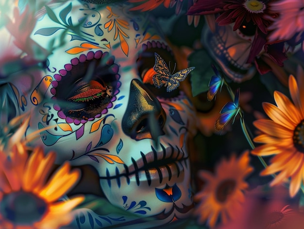 Flat dia de muertos celebration illustration Mexician skull