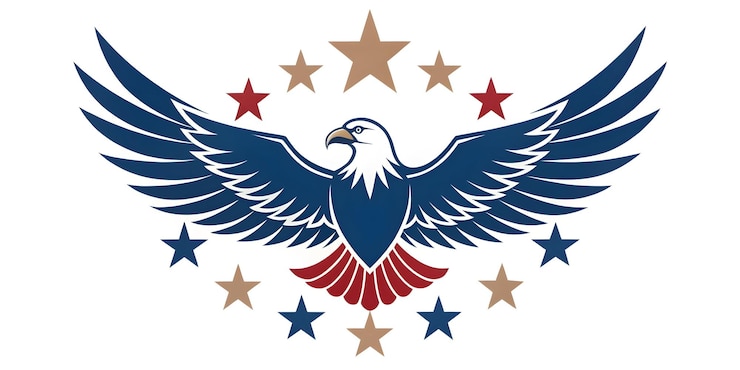 Photo flat eagle emblem and stars gracefully ascending concept as an inspiring image of an eagle emblem an