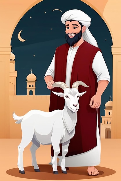 Flat Eid alAdha Illustratie met Geit en Man