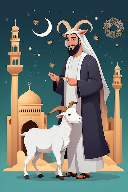 Flat Eid alAdha Illustratie met Geit en Man