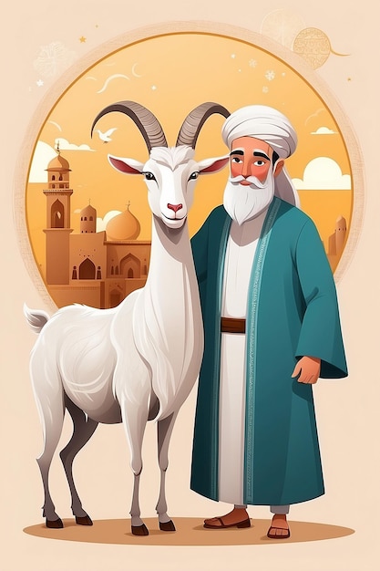 Photo flat eid aladha illustration with goat and man