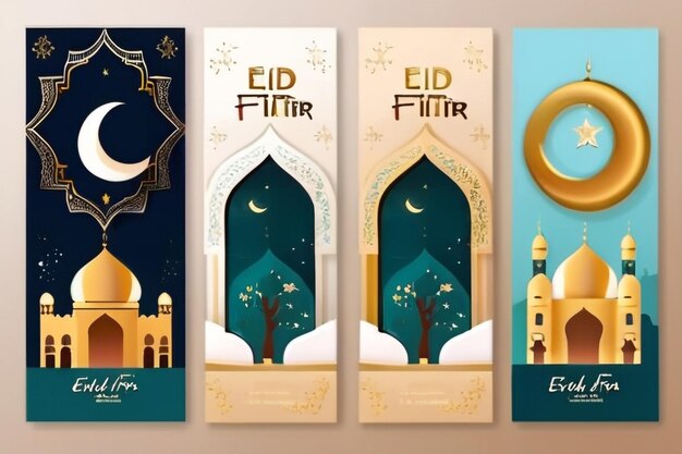 Flat eid alfitr card collection