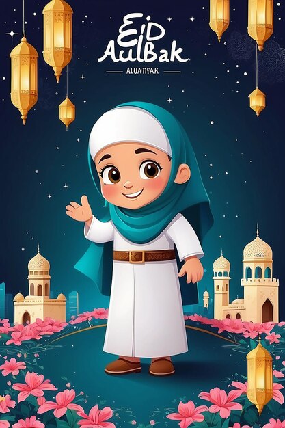 Flat Eid alFitr and Eid Mubarak Illustration