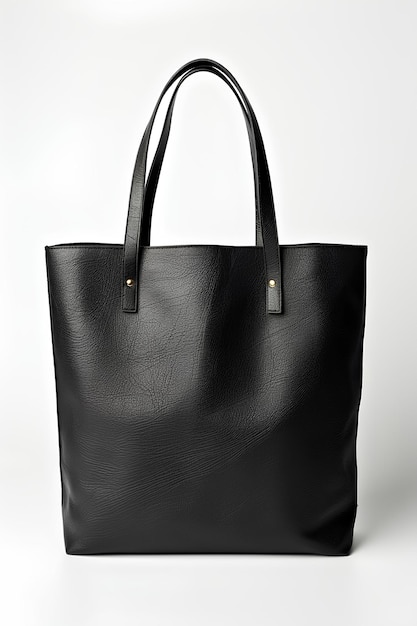 Photo flat empty black shopping bag on a grey background