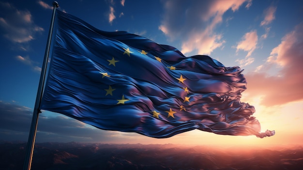 Photo flat european union flag blowing in the wind ai generate