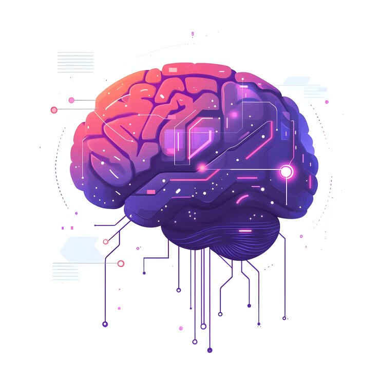 Photo flat floating digital brain with neural interfaces on an isolated white background concept as a digi
