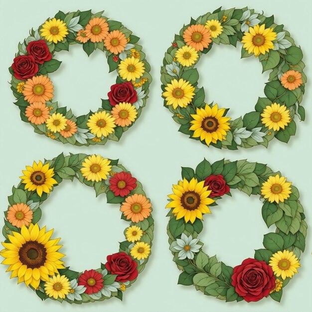 Photo flat floral wreath illustration designs in 4 variations