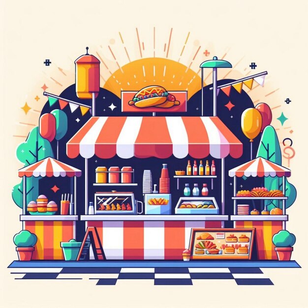 Photo flat food stalls geometric background