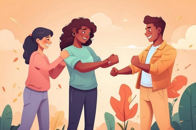 Flat friendship day illustration with friends fist bumping